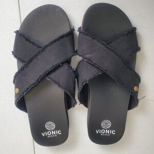 Vionic Beach Panama Slide Sandals Black Women's Size 9